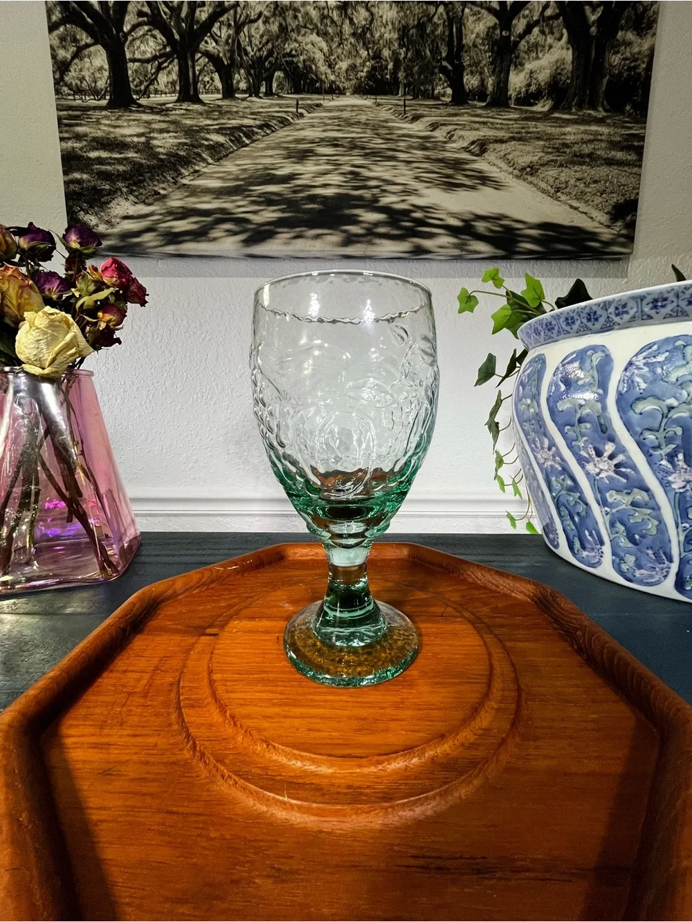 vintage Libbey Orchard Fruit Spanish green water goblet replacement set of 3